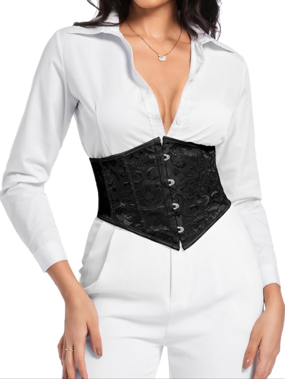 Black Floral Brocade Waist Cincher Corset